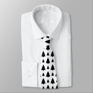 Corbata Patrón De Árbol De Navidad Del Par Blanco Y Negro