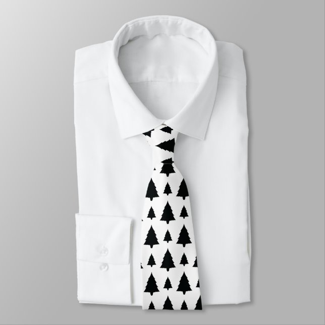 Corbata Patrón De Árbol De Navidad Del Par Blanco Y Negro (Atado)