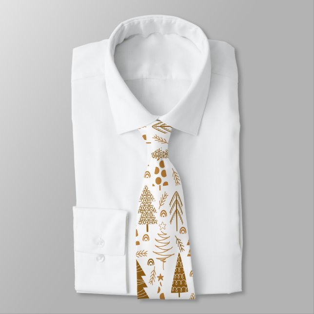 Corbata Patrón de árbol de Navidad dorado moderno (Atado)