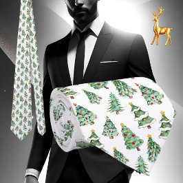 Corbata Patrón de árbol de Navidad invierno verde blanco