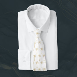 Corbata Patrón de árbol de palma blanco y dorado