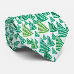 Corbata Patrón de árboles de Navidad verde y nevado