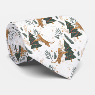 Corbata Patrón de árboles de Navidad y tigres