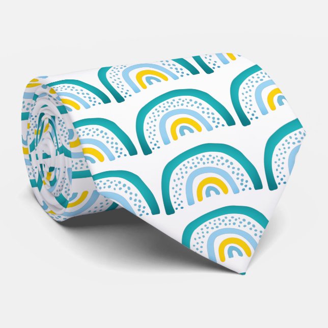 Corbata Patrón de arcoíris amarillo verde azul (Enrollado)