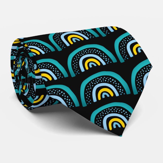 Corbata Patrón de arcoíris de acuarela boho (Enrollado)