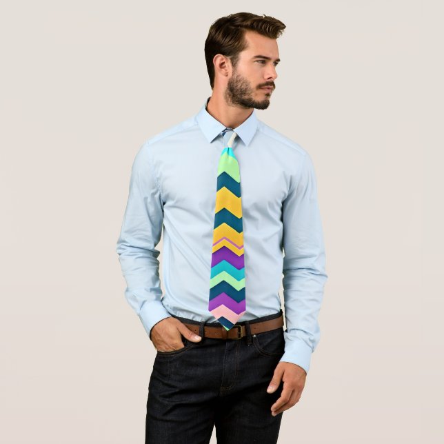 Corbata Patrón de arcoiris pastel en zigzag (In situ)