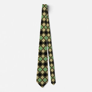 Corbata Patrón de Arlequín en Dorado, Verde y Negro 