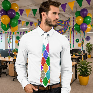 Corbata Patrón de Arlequín Moderno Brillante Mardi Gras