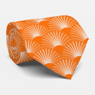 Corbata Patrón de Art Deco Floral Blanco y Naranja