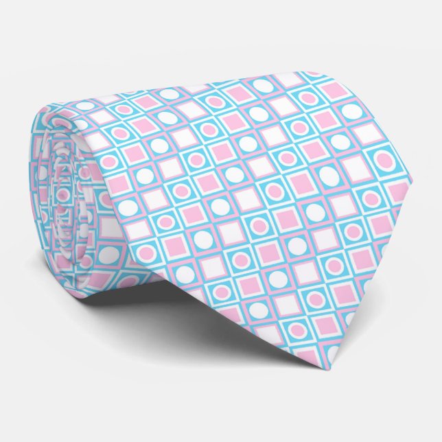 Corbata Patrón de arte azul turquesa rosa claro blanco (Enrollado)