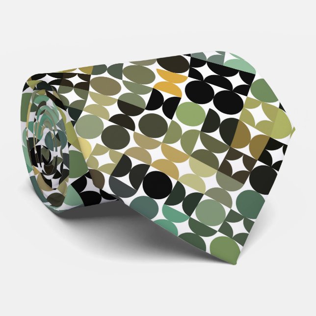 Corbata Patrón de arte con círculos en verde oliva, taupe, (Enrollado)