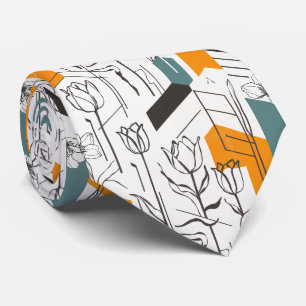 Corbata Patrón de arte de línea de tulipán geométrico mode