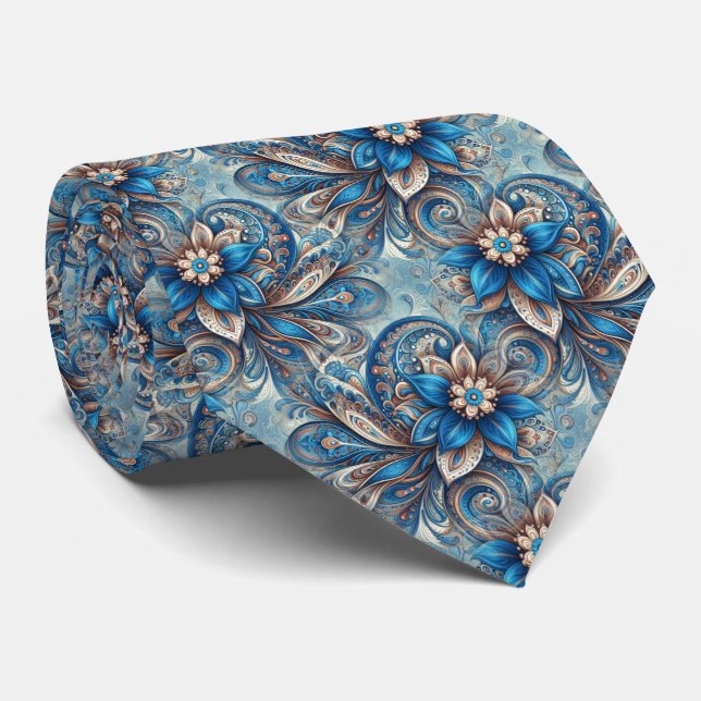 Corbata Patrón de arte de Paisley azul beige azul verdoso (Enrollado)