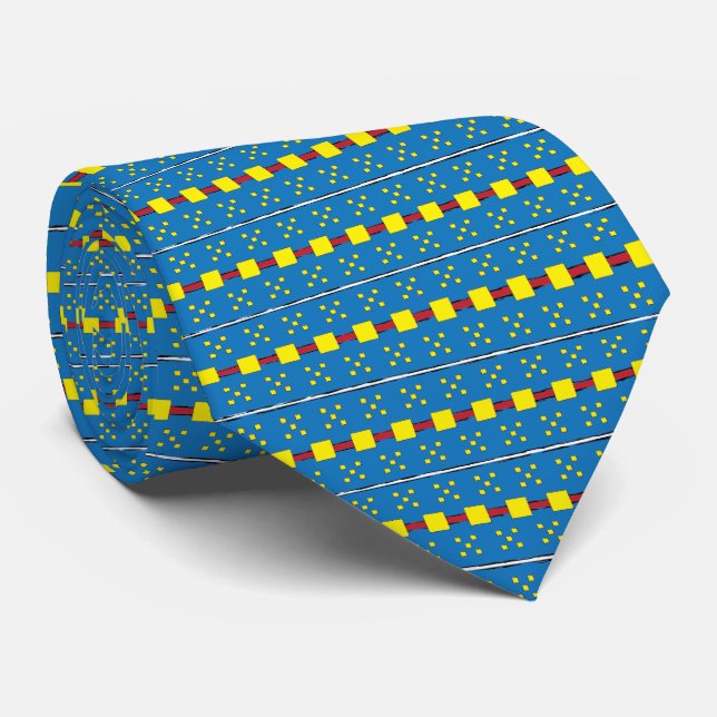 Corbata Patrón de arte folclórico geométrico azul y amaril (Enrollado)