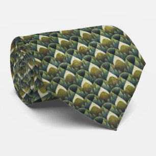 Corbata Patrón de arte geométrico de oliva verde retro