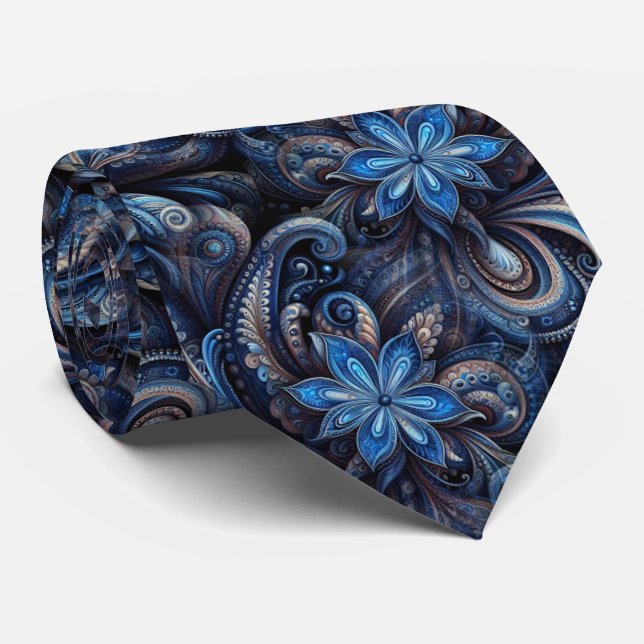 Corbata Patrón de arte paisley azul azul marino oscuro neg (Enrollado)
