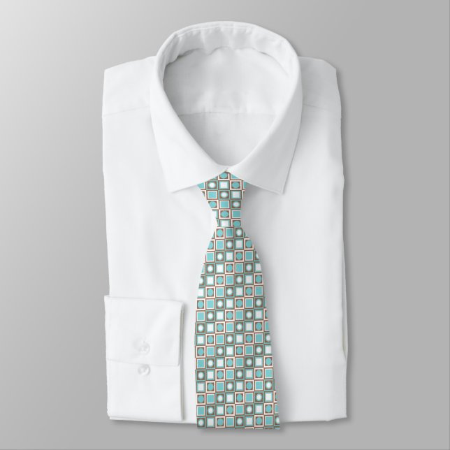 Corbata Patrón de arte único marrón turquesa azul blanco (Atado)