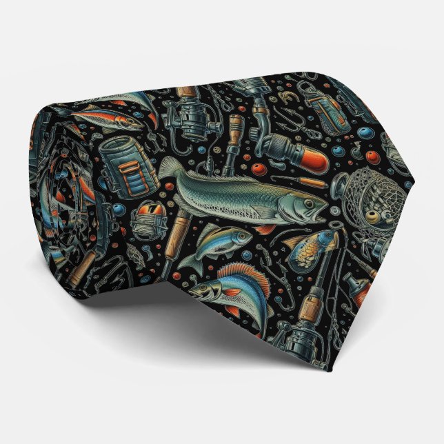 Corbata Patrón de artes de pesca Pescador Negro (Enrollado)