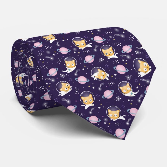 Corbata Patrón de astronautas de gatos gatitos (Enrollado)