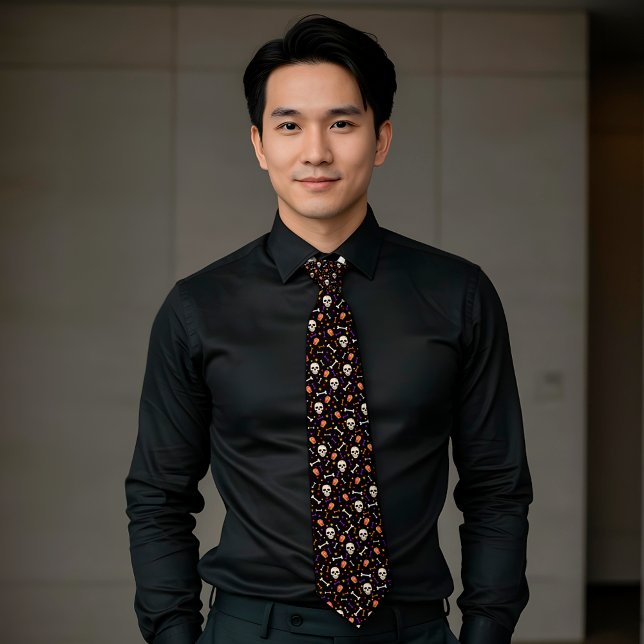 Corbata Patrón de ataúd óseo de Halloween negro (Subido por el creador)