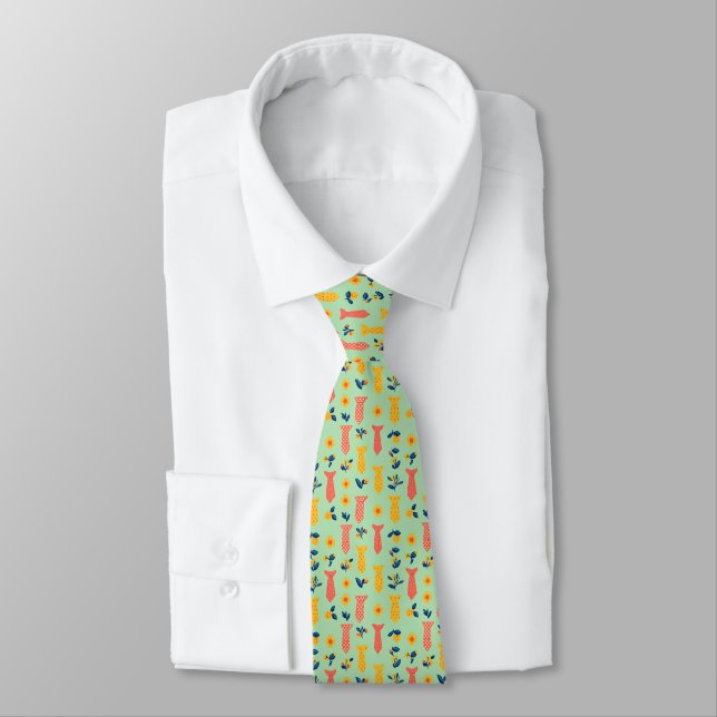 Corbata Patrón de balancines y flor de primavera (Atado)