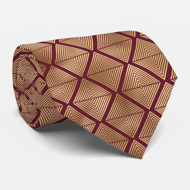 Corbata patrón de baldosas de oro art deco Burgundy (Enrollado)
