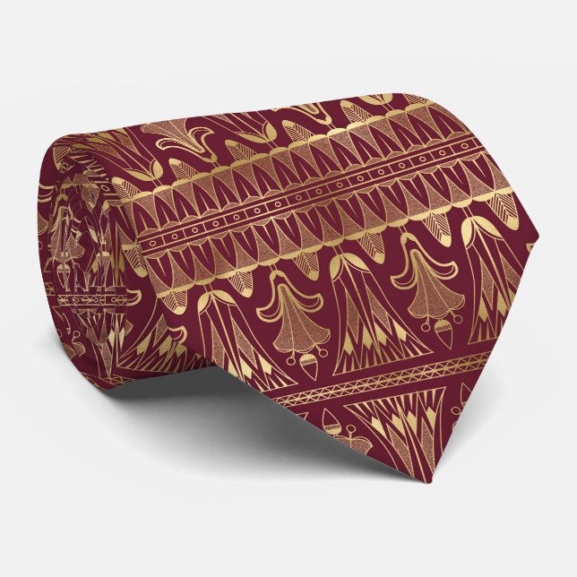 Corbata patrón de baldosas de oro art deco Burgundy (Enrollado)
