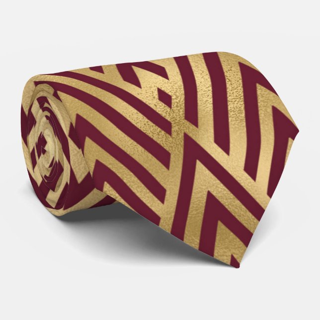 Corbata patrón de baldosas de oro art deco Burgundy (Enrollado)