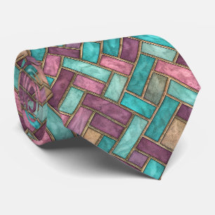 Corbata Patrón de baldosas en espina de pez en teal y malv