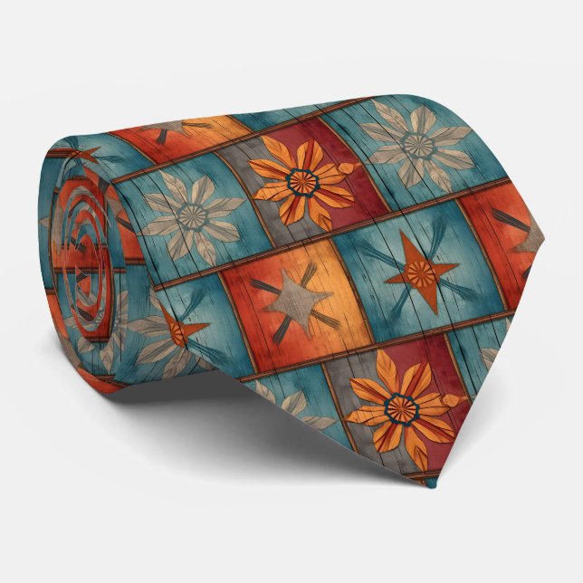 Corbata patrón de baldosas estilo western retro (Enrollado)