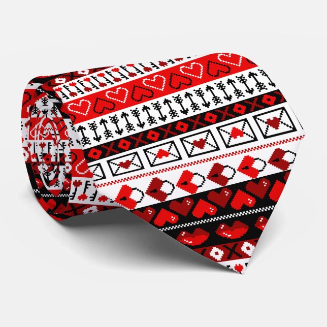 Corbata Patrón de bandas cardíacas de San Valentín de 8 bi (Enrollado)