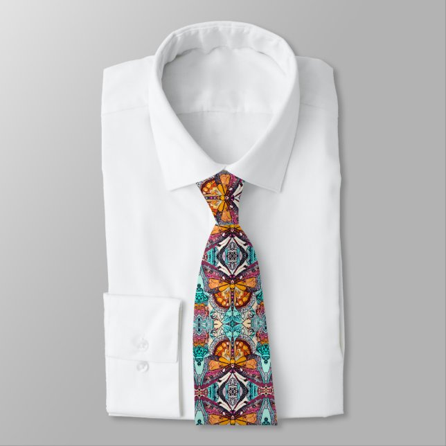 Corbata Patrón de batik de mariposa y medallón en Naranja (Atado)