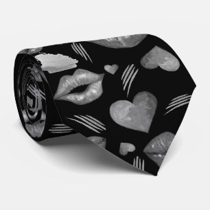 Corbata Patrón de Besos y Corazones Acuarela