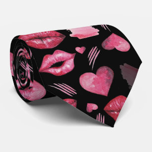 Corbata Patrón de Besos y Corazones Acuarela