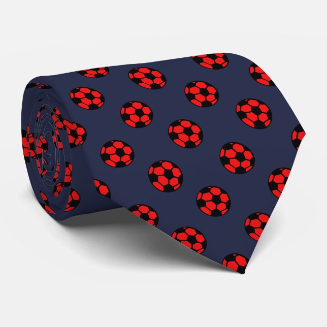 Corbata Patrón de bolas de fútbol rojo (Enrollado)