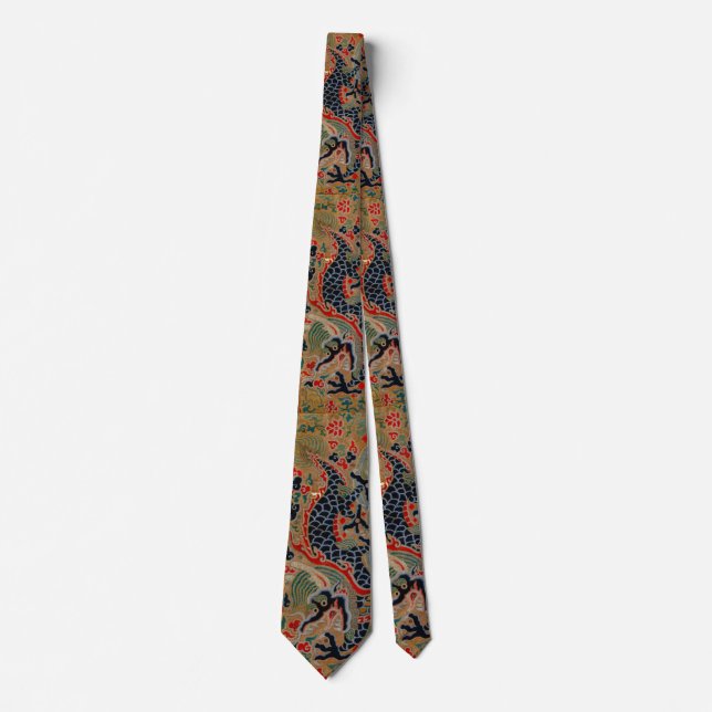 Corbata Patrón de bordado en seda de dragón chino antiguo (Anverso)