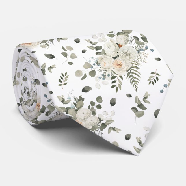 Corbata Patrón de Bouquet floral Boda blanco Grooms (Enrollado)