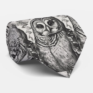 Corbata Patrón de búho en blanco y negro