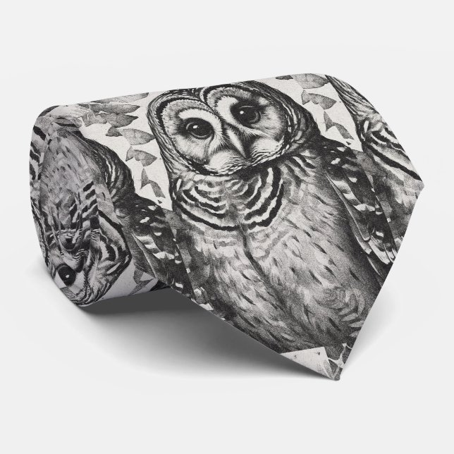 Corbata Patrón de búho en blanco y negro (Enrollado)