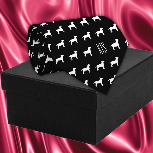 Corbata Patrón de Bulldoges de pozo Monogramado Veterinari (Pit Bull Dogs Pattern Veterinarian Neck Tie in black color)