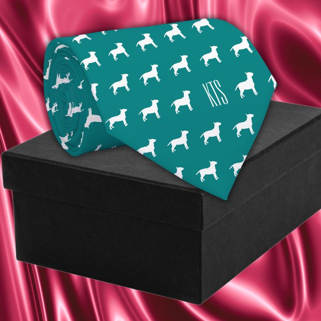 Corbata Patrón de Bulldoges de pozo Monogramado Veterinari (Pit Bull Dogs Pattern Veterinarian Neck Tie in teal color.)