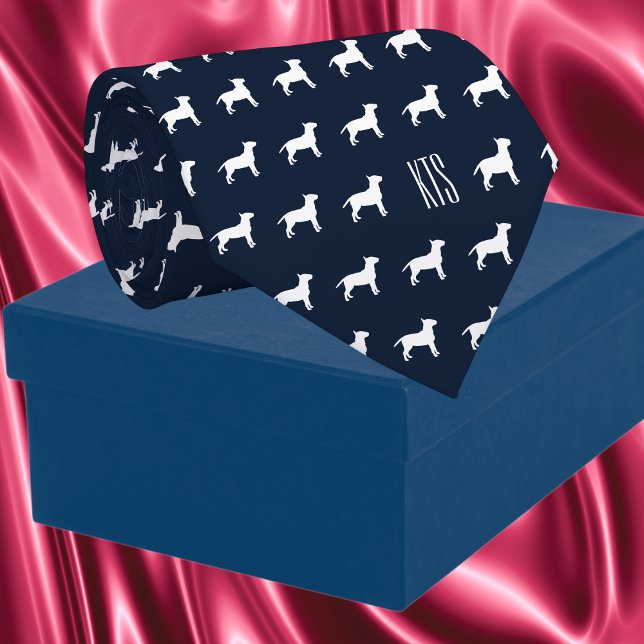Corbata Patrón de Bulldoges de pozo Monogramado Veterinari (Pit Bull Dogs Pattern Veterinarian Neck Tie in navy blue color)