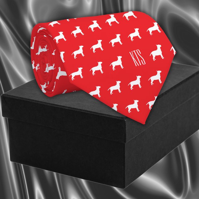Corbata Patrón de Bulldoges de pozo Monogramado Veterinari (Pit Bull Dogs Pattern Veterinarian Neck Tie in bright red color.)