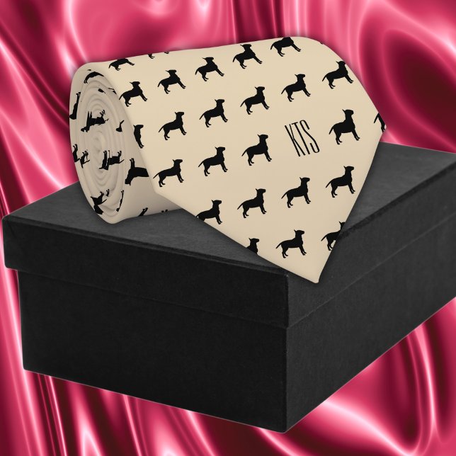 Corbata Patrón de Bulldoges de pozo Monogramado Veterinari (Pit Bull Dogs Pattern Veterinarian Neck Tie in Tan Color)