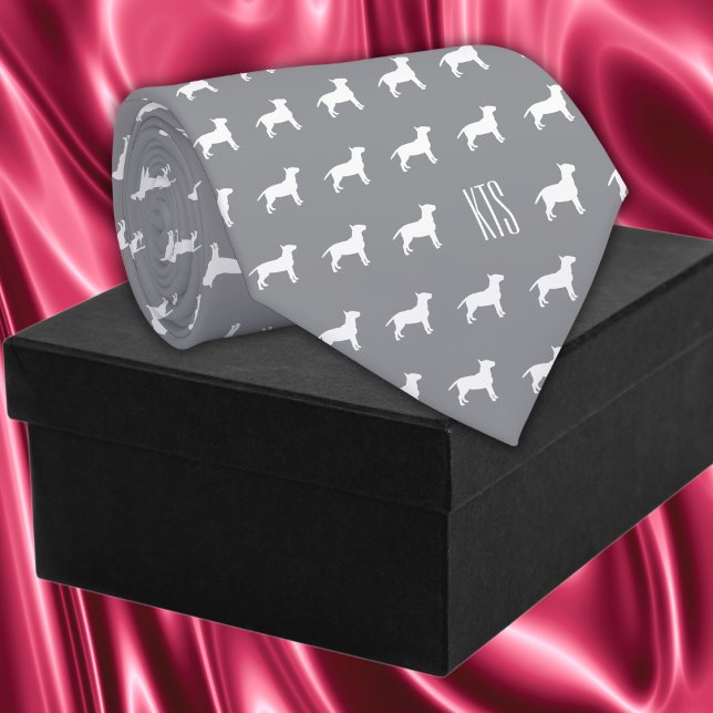 Corbata Patrón de Bulldoges de pozo Monogramado Veterinari (Pit Bull Dogs Pattern Veterinarian Neck Tie in gray color.)
