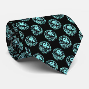 Corbata Patrón de cabeza de león - Azul hielo en negro
