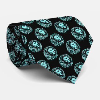 Corbata Patrón de cabeza de león - Azul hielo en negro