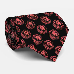 Corbata Patrón de cabeza de león - Rosa tropical en negro