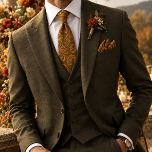 Corbata Patrón de cachemira vintage de naranja cálido