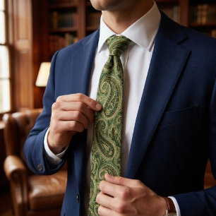 Corbata Patrón de cachemira vintage verde salvia oliva